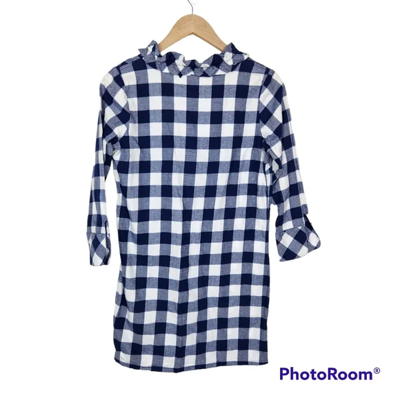 Vineyard Vines Blue White Checkered Plaid Ruffle Neck Dress Sz 0 - Picture 6 of 6